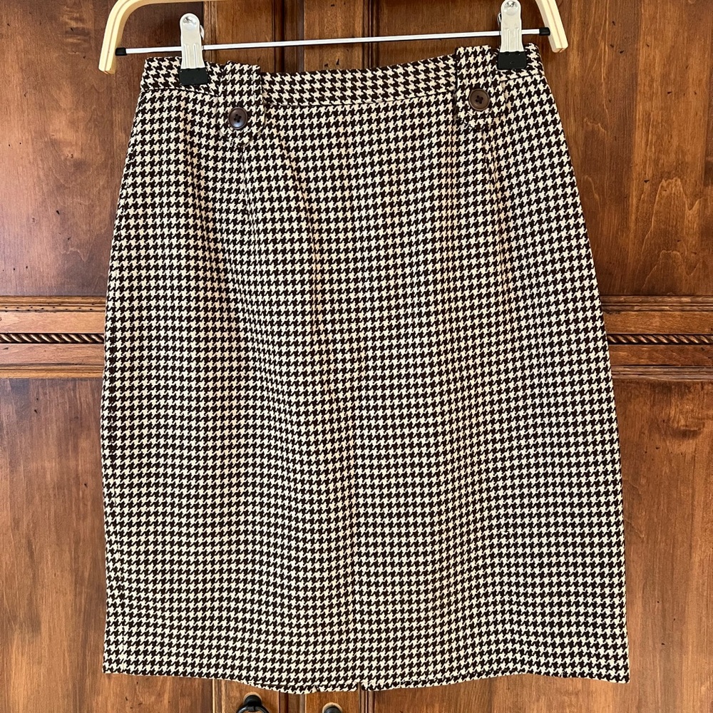 Vintage Banana Republic brown and beige houndstooth wool pencil skirt | Size 4